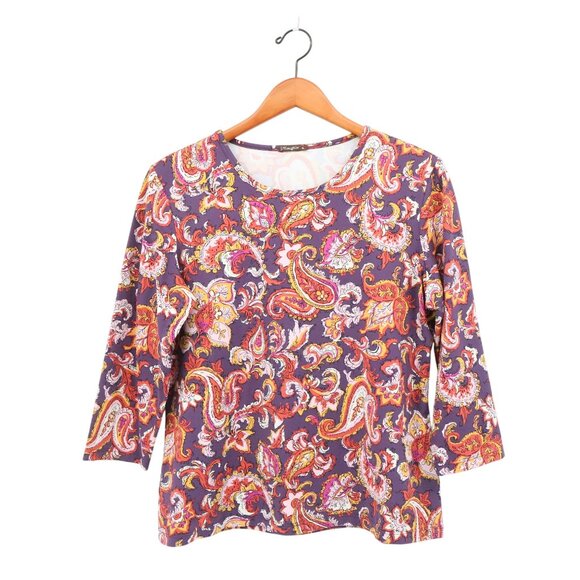 J. McLaughlin Paisley Bloom Purple Catalina Cloth Signature Tee 3/4 Slv Top XL - Picture 3 of 5